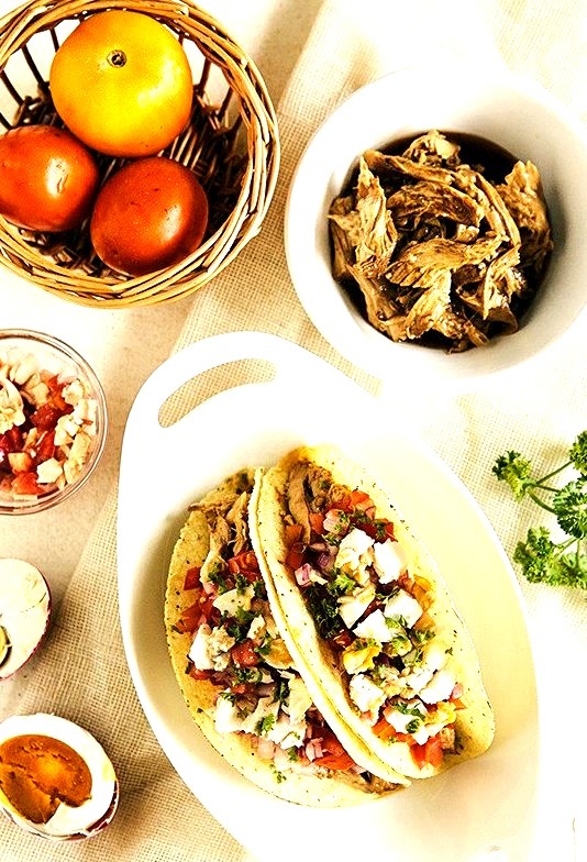 Leftover Chicken Adobo Tacos with Salted Egg Tomato Salsa