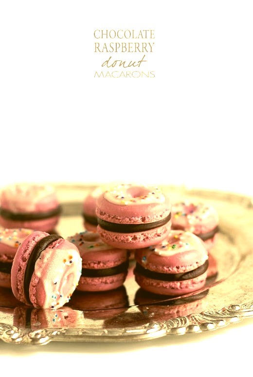 chocolate raspberry donut macarons.