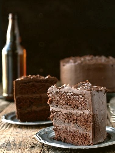 Chocolate Stout Cake with Chocolate Bourbon Sour Cream Frosting