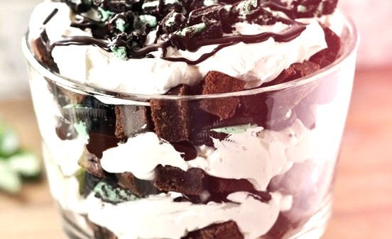 Mint Brownie and Oreo Hot Fudge Trifle