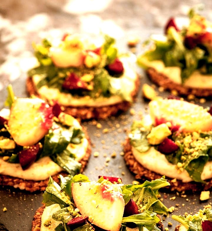 Cracked Pepper Dried Cherry Crackers with Pine Nut Pepper Cream and Nectarine Salad