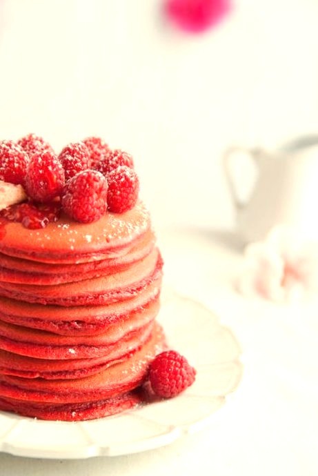 Red Velvet Pancakes With Raspberry Butter ToppingSource