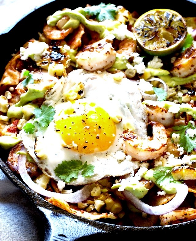 Shrimp and Grilled Corn Chilaquiles Recipe