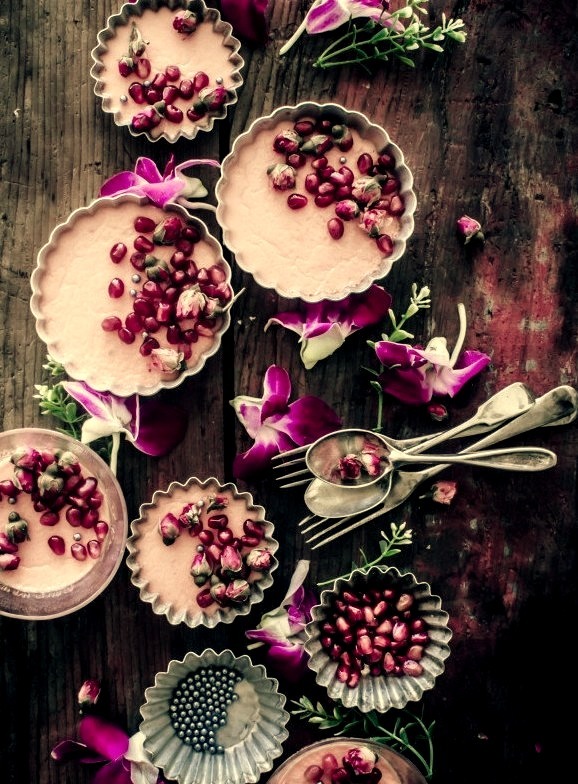  Pots de Creme with Rose and Pomegranate